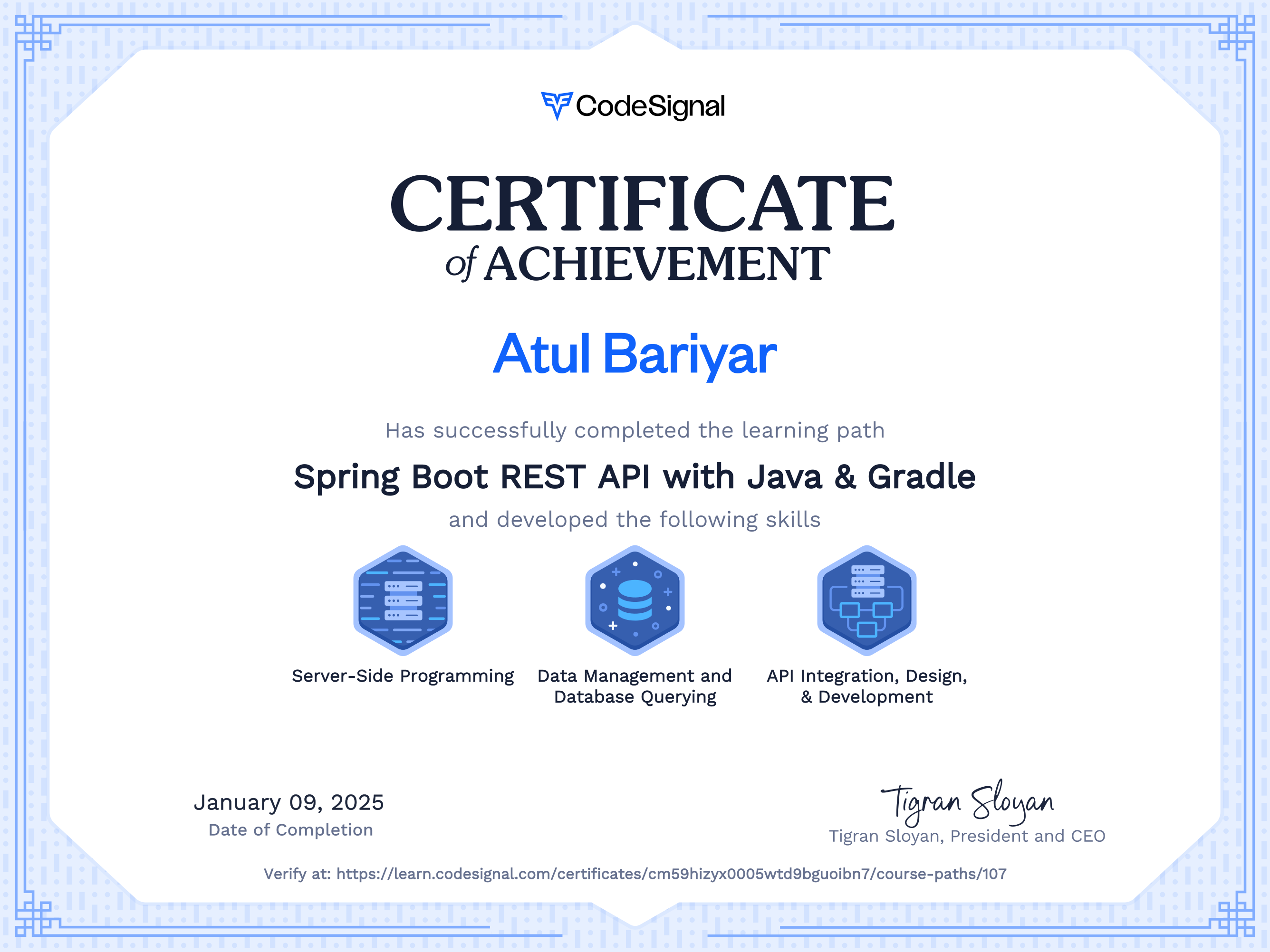 SpringBoot Developer Certificate
